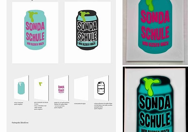 Entwurf »Sonda« mit Schichtaufbau und Umsetzung in Acrylglas