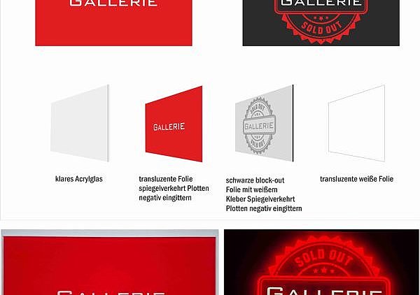 Entwurf »Gallerie« mit Schichtaufbau und Umsetzung in Acrylglas
