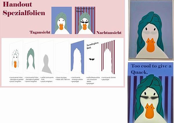 Entwurf »Quack« mit Schichtaufbau und Umsetzung in Acrylglas