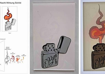 Entwurf »Feuerzeug« mit Schichtaufbau und Umsetzung in Acrylglas